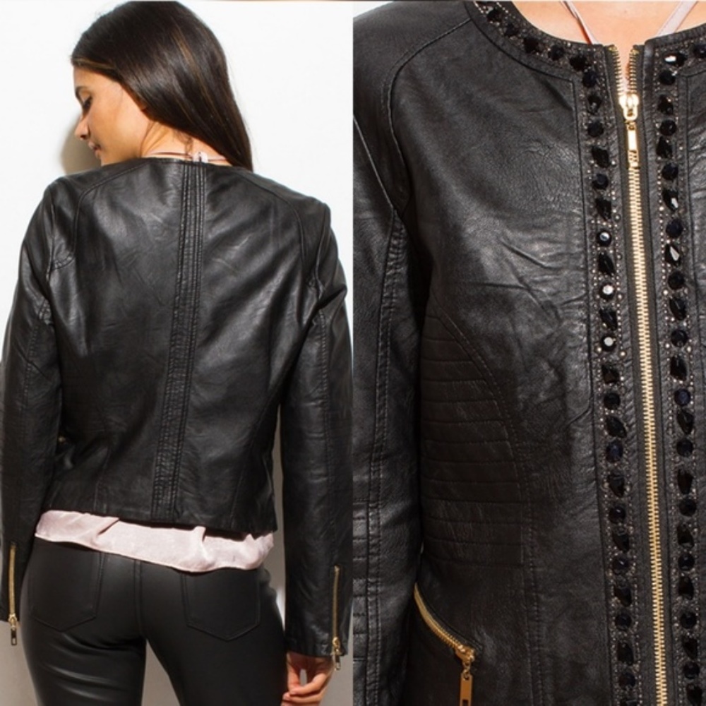 Last one❤️Embellished faux Leather Jacket - Picture 2 of 4